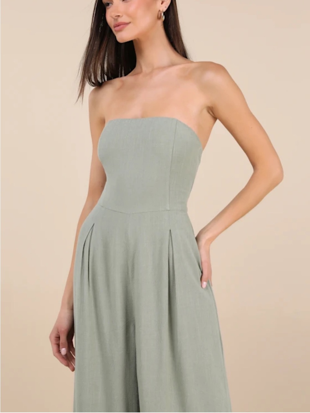 Lulu's Strapless Wide-Leg Jumpsuit in Sage - Picture 2 of 5